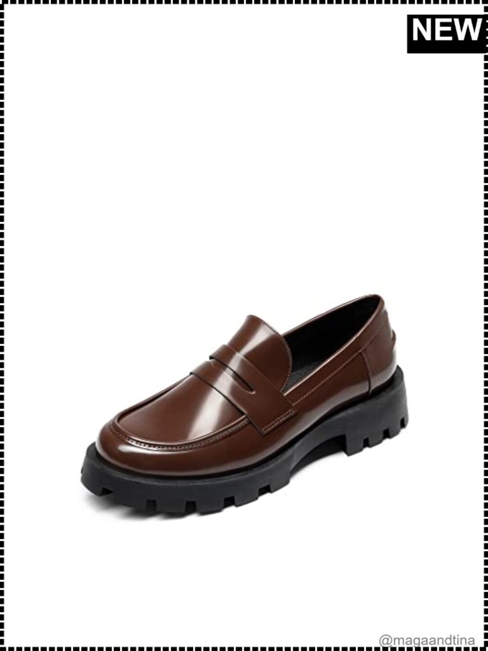 Womens Platform Loafers with Chunky Lug Sole & Faux Leather Upper
